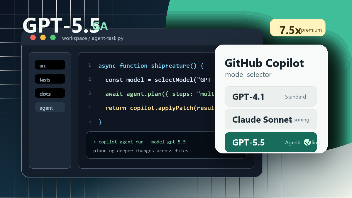 GitHub Copilot GPT-5.5 GA 정리: 지원 플랜, 7.5x multiplier, 개발자 체감 포인트 cover image