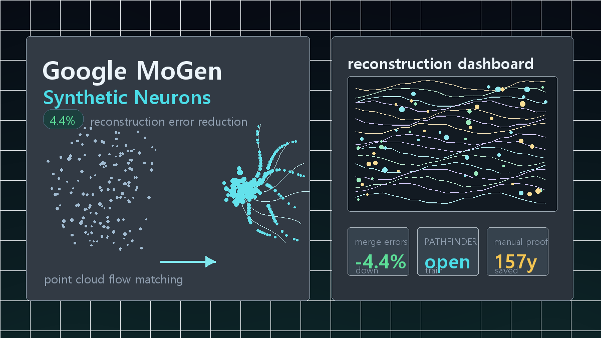 Google MoGen 합성 뉴런, 뇌 지도 재구성 시간을 줄인 AI 데이터 생성 사례 cover image