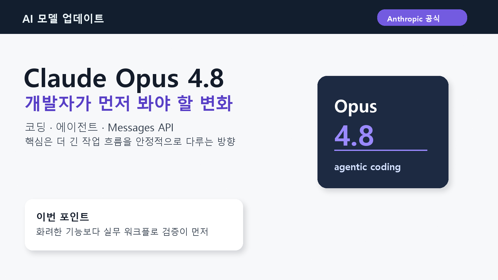 Claude Opus 4.8 발표: 개발자가 먼저 봐야 할 변화 cover image