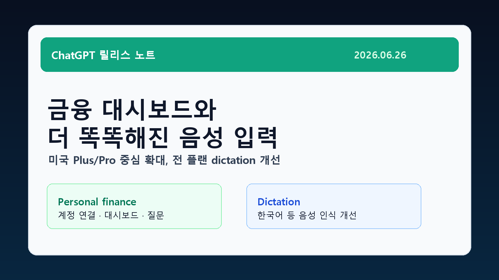 ChatGPT 개인 금융 기능 확대: 6월 26일 업데이트 핵심 정리 cover image